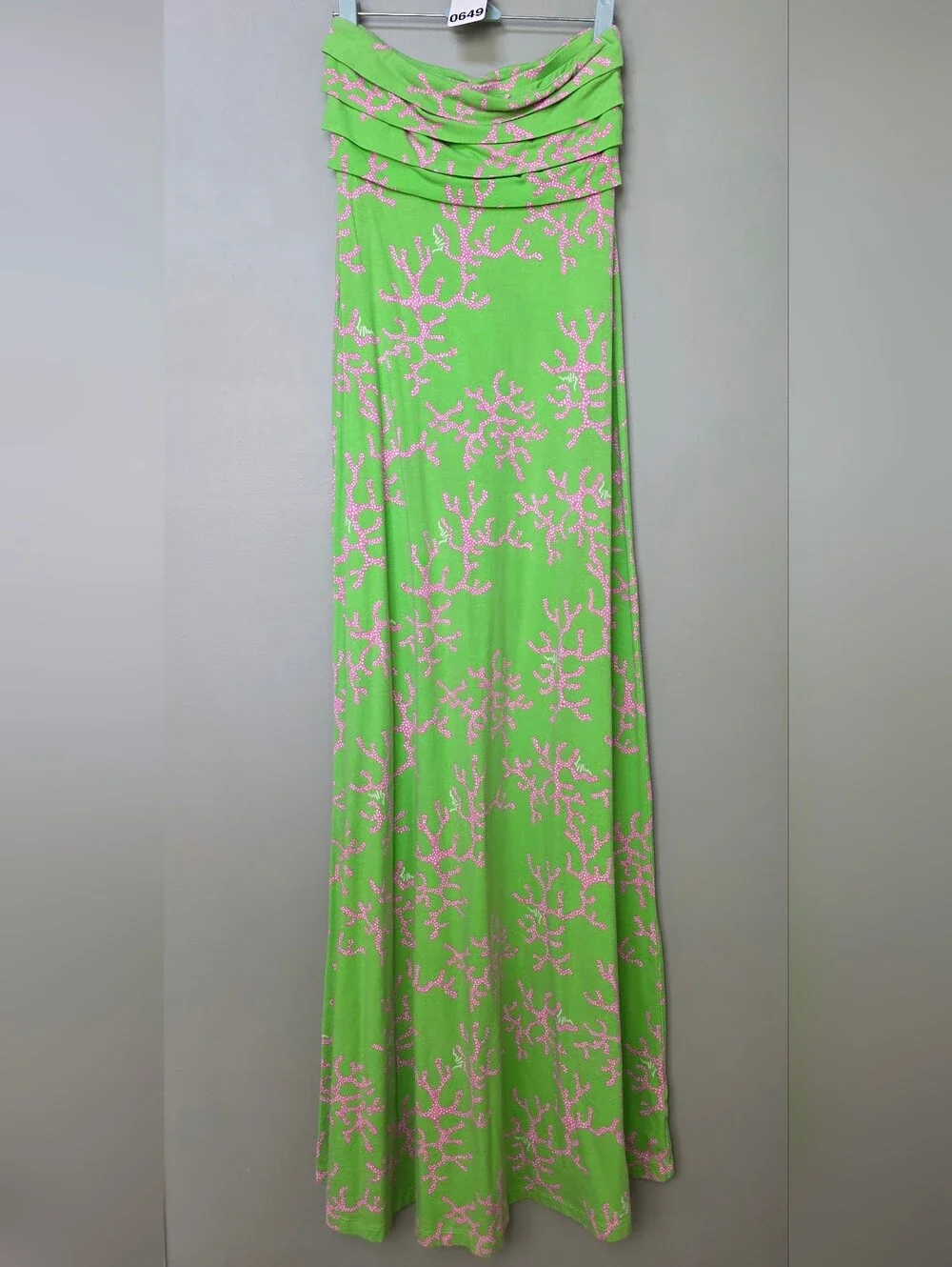 Lilly Pulitzer Petula Strapless Maxi Dress Coral Me Crazy Green Pink XS - EUC! - Picture 4 of 9